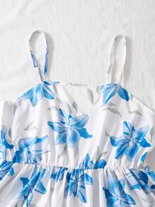 Bộ đồ 2 món dễ thương cho bé gái tuổi teen: Áo tay cánh hoa xếp nếp và váy in hoa. - Màu xanh lam - Xem 5