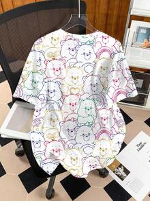 SHEIN X Care Bears 女士休闲熊图案印花T恤，夏季 - 白色 - 查看 2