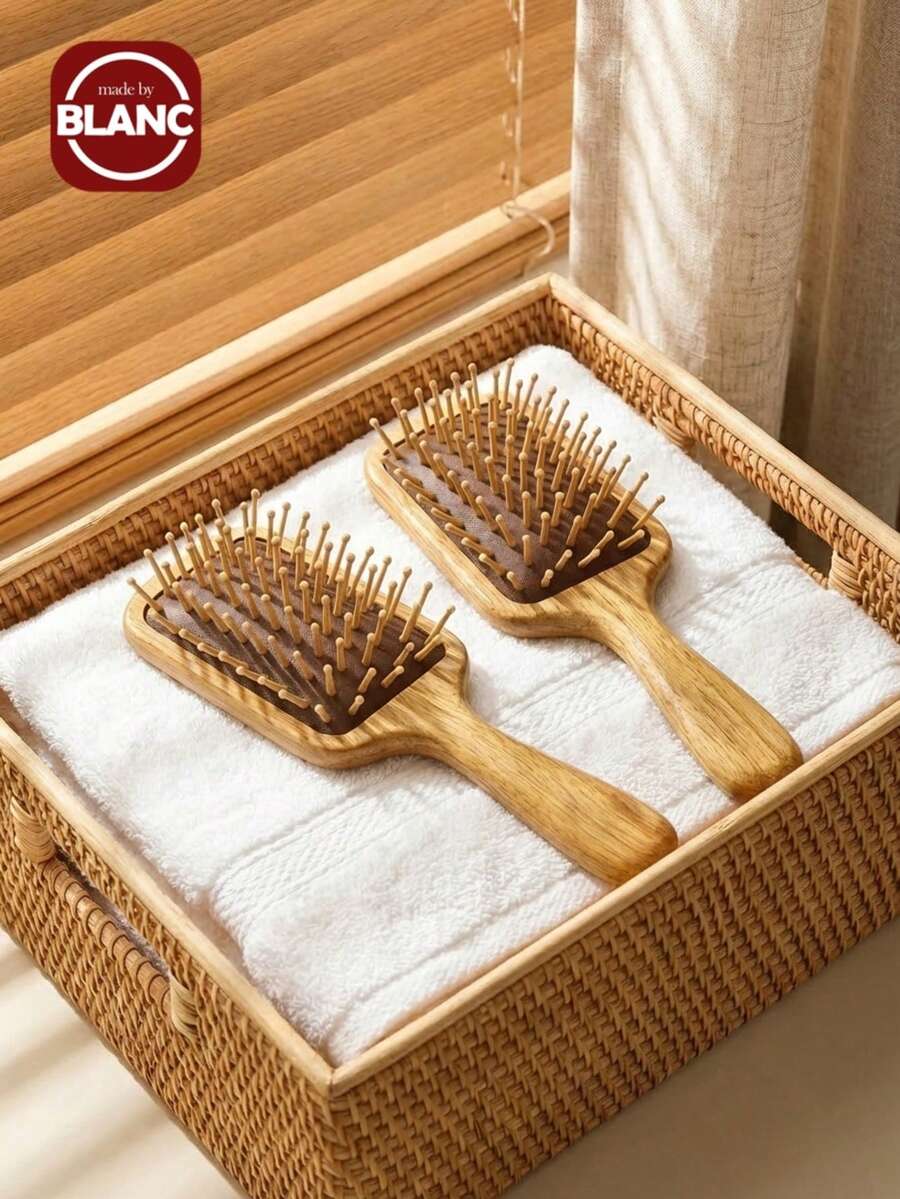 Madebyblanc 1个气垫按摩顺发梳，天然木纹，女士家用礼物，母亲节礼物，新款中式发梳，头皮按摩 - 彩色 - 查看 1