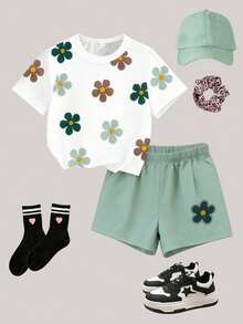 Tween Girls' Digital Polka Dot Bow Decor Short Sleeve Shorts Set, Casual Comfortable Stylish Spring/Summer Outfit, Versatile Design Suitable For Outdoor, Sports, Picnic, Photography, Home, School, Holidays, Gifts,Summer Outfits,Polka Dot Top,Squishy,Summer Sets,Summer Two Piece Set - Multicolor - View 3
