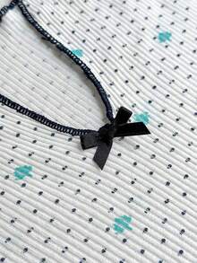 SHEIN Bộ đồ ngủ nữ bằng cotton dệt kim gân màu trắng phối họa tiết chấm bi và hoa, cổ chữ V, có nơ, tay ngắn và quần dài, thoải mái, thoáng khí, 2 món cho mùa hè. - trắng - Xem 6