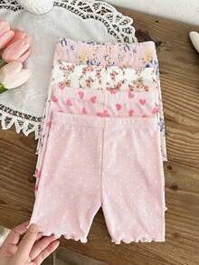 LMoss Kids Bộ quần áo thường ngày dệt kim họa tiết hoa chấm bi trái tim cho bé gái gồm 4 món. - Nhiều màu - Xem 5