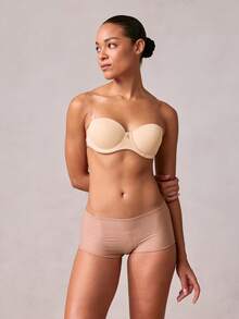 Veilyse Women's Nude Seamless Minimizer Underwire Bra With Thick Padding, Convertible Straps, Plunge Neckline - Beige - View 4