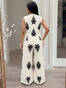 SHEIN Lady Bộ đồ nữ thanh lịch, Bộ đồ mùa hè dành cho nữ - Đen và trắng - Xem 2