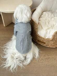 这款蓝色条纹宠物领结衬衫适合猫狗穿着，四季皆宜。 - 藍色 - 查看 8