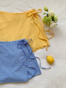 SHEIN EZwear Quần short nữ cỡ lớn chất liệu cotton pha, kẻ sọc và màu trơn, thích hợp cho kỳ nghỉ biển, mặc hàng ngày, đi học, mặc lửng, đi nghỉ mát, trang phục sân bay. - Nhiều màu - Xem 6