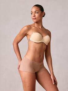 Veilyse Women's Nude Seamless Minimizer Underwire Bra With Thick Padding, Convertible Straps, Plunge Neckline - Beige - View 3