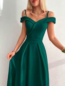 Vestido de hombros descubiertos de muslo con abertura - Verde Oscuro - Ver 4