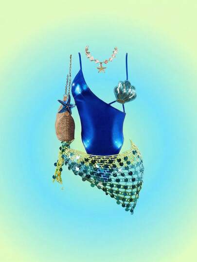 Amplova Traje de baño de una pieza con empalme de sujetador con forma de estrella de mar, sexy y vanguardista, adecuado para vacaciones en la playa, color azul sólido monokini