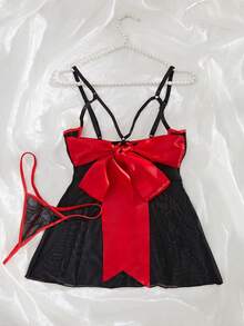 SHEIN 2pcs/Set Women's Sexy Lingerie Nightgown For Valentine's Day - Black - View 4