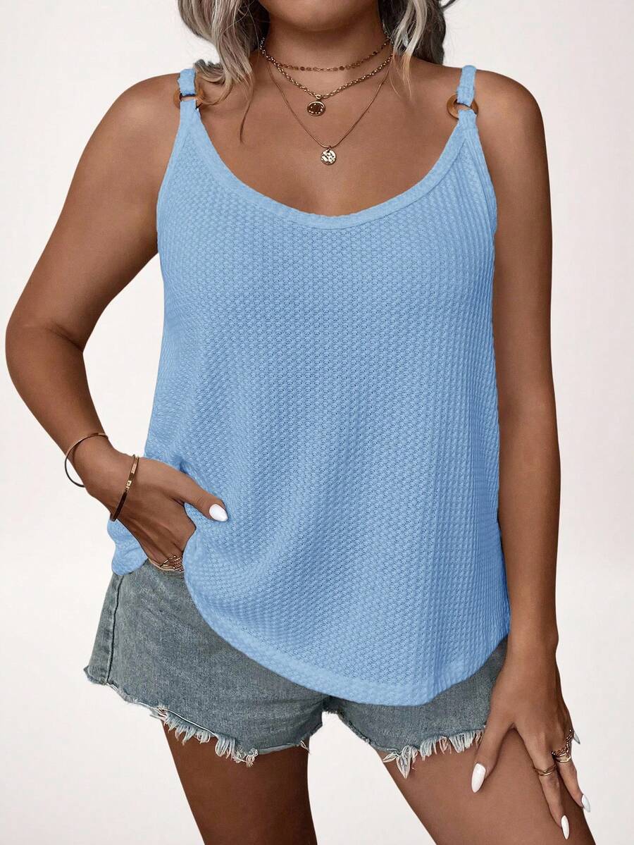 Comfylo Plus Size Women Solid Color Casual Versatile Camisole - Baby Blue - View 1