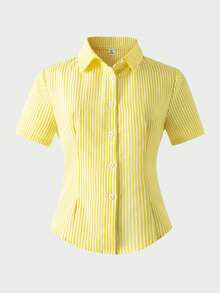 Teen GirlCasual All-Match Versatile Daily Commute Slim Fit Cropped Short Sleeve White Shirt - Yellow - View 9
