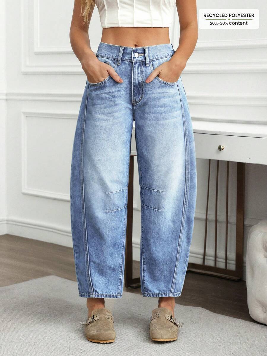 EMERY ROSE 女士宽松休闲牛仔裤，适合夏季 - 藍色 - 查看 1