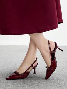 CUCCOO BIZCHIC 女士性感尖头高跟鞋，酒红色，适合派对、宴会、通勤、办公室穿着 - 酒紅色 - 查看 3