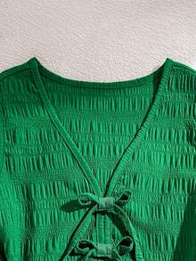 SHEIN 少女纯色纹理系带吊带背心和简约休闲裤套装 - 綠色 - 查看 6