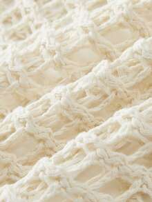 SHEIN Franclia Trang phục mùa hè mới cho nữ, Áo choàng poncho dệt kim màu trắng ngà - Cổ chữ V dáng tam giác, cài một nút, chi tiết tua rua ở gấu áo, nét quyến rũ boho và phong cách biển cả. - Màu be - Xem 7