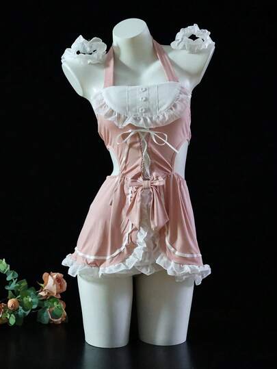 Dansine 撞色荷叶边女仆制服套装