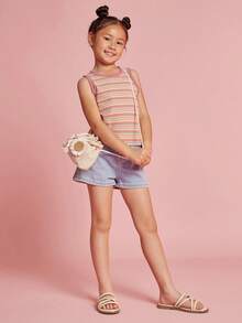 Mini mi 女童金色饰边外底软垫鞋垫柔软绑带细PU黑色平底凉鞋——时尚、轻便、日常百搭 - 白色 - 查看 3