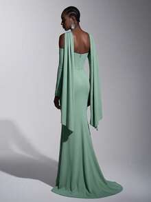 Elitara Elegante vestido de noche de corte ajustado con diseño de busto plisado en color verde claro, cintura fruncida y bajo ceñido. Vestido formal para negocios, invitados y ocasiones especiales. - Verde - Ver 3