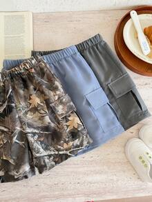 SHEIN 3pcs Young Boy Woven Solid & Ditsy Floral Casual Pants Set - Multicolor - View 3