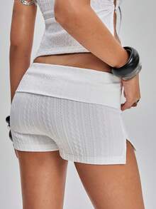 TypaGal 女士休闲短裤，带纹理腰带 - 白色 - 查看 2