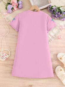 Idol Girl Group Digital Print Pink Dress, Girls Short Sleeve T-Shirt Dress, Fashionable Casual, Suitable For Spring/Summer - Hot Pink - View 4