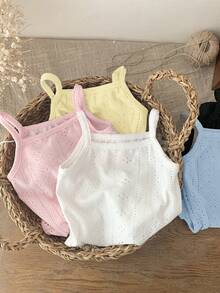 SHEIN LMoss Kids 5pcs/Set Newborn Baby Girl Cute Solid Color Knitted Romper Outfit, Summer - Multicolor - View 6