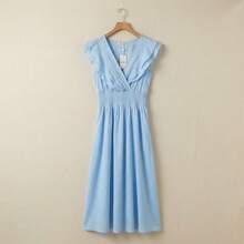 Midi Dress With Crossed Neckline And Wave Detail - Blue - View 3