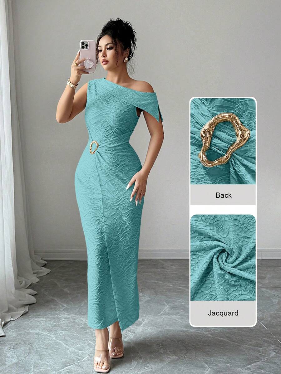 Modelyn Đầm không tay họa tiết kim loại trang trí dành cho nữ - Màu xanh lam - Xem 1