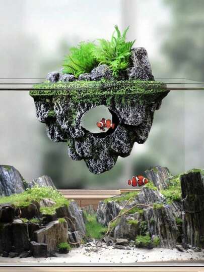1 viên đá nổi trang trí bể cá, hang đá nhân tạo, nhà ẩn náu, vật trang trí cảnh quan, quả cầu đá núi lửa mô phỏng, đồ trang trí treo cho bể cá, bể thủy sinh, cây thủy sinh, tôm, cá betta, vật dụng trang trí nhà cửa, ý tưởng quà tặng