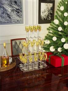 1 Piece Clear Rectangular Acrylic 3 Tier Champagne Tower Display Stand With 32 Slots Floating Alignment Rack For Party Wedding School Celebration Event Decoration Essential Must Have - Transparent - View 8
