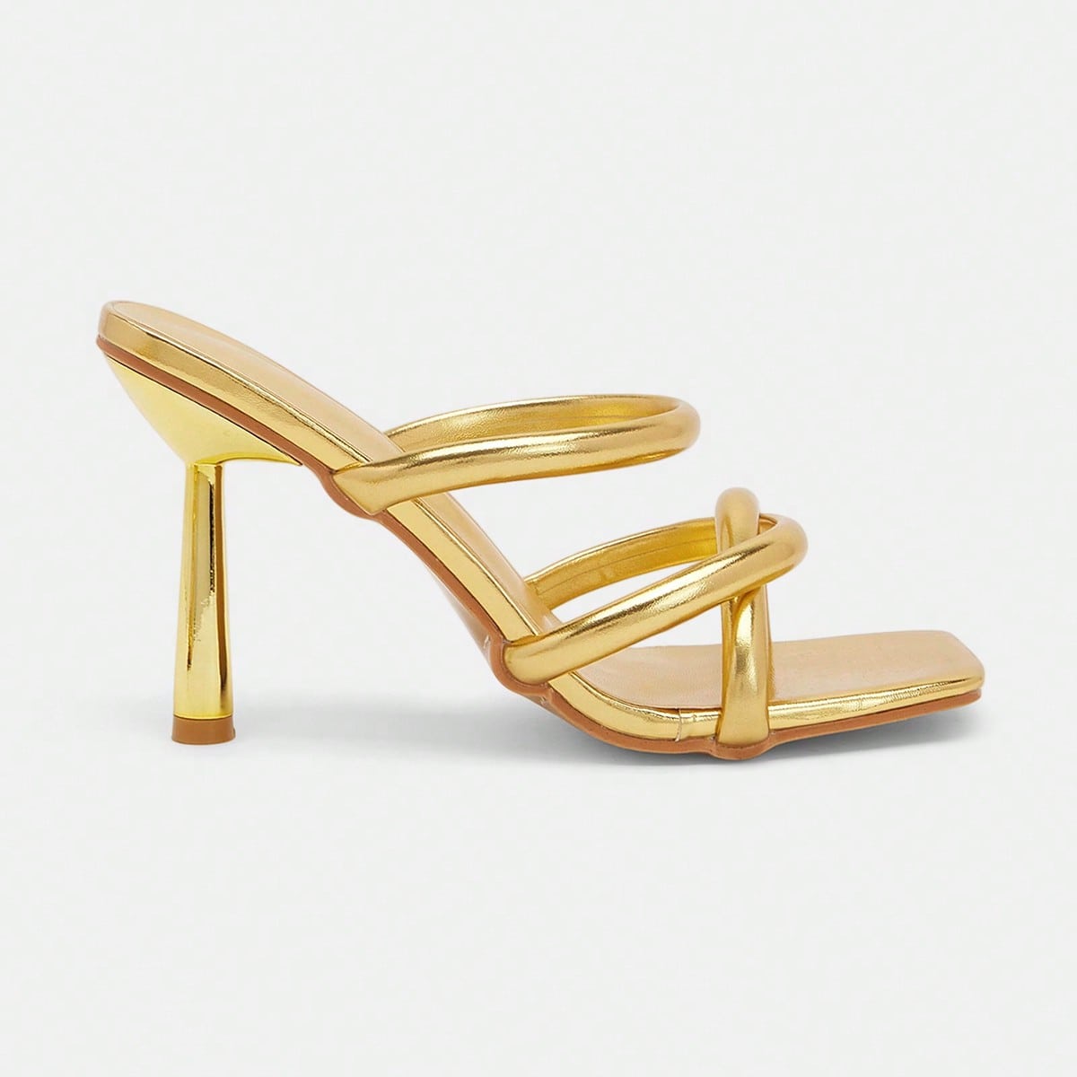 Sandalias de tacón alto con diseño piramidal dorado para mujer, sandalias de tacón alto de diapositiva glamorosas para fiesta