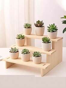 1 Piece Wooden Desktop Multi-Layer Storage Display Stand, Optional Layers, For Action Figures, Succulents & Green Plants - Wood Color - View 7