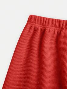 Tween Girls' Basic Casual Solid Color Knit Sleeveless Top And Pants Set, Spring/Summer - Red - View 7