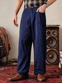 VeloEdit 秋冬季休闲成熟藏蓝色阔腿牛仔裤 - 藍色 - 查看 9