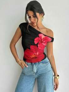 Firerie Women's Casual Elegant Asymmetric Ruched Cropped Top, Women's Resort Wear, Women's Casual Outfit,Summer Top - Multicolor - View 6
