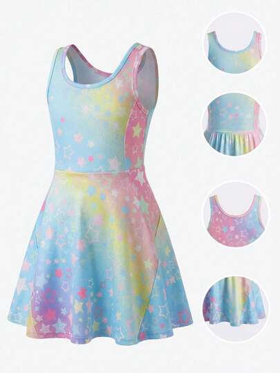 SHEIN Young Girl Sleeveless Star Print Sports Dress