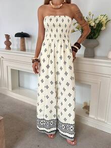DAZY Women's Loose Casual Sexy Beach Golf Vacation Jumpsuit, Suitable For Spring And Summer Boho White - Beige - View 3
