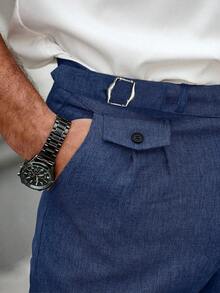Manfinity Mode Pantalones de traje cónicos y plisados para hombre casual - Azul - Ver 6