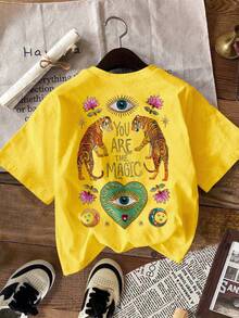 EMERY ROSE Áo thun nữ, áo thun tay ngắn in họa tiết phong cách đường phố thường ngày, áo mùa hè dễ thương. - Màu vàng - Xem 3