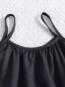 SHEIN Sparklyn Summer Outfits Girls (Small) Floral Print Casual/Holiday A-Line Camisole Dress - Black - View 4