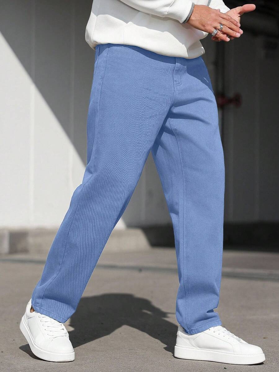 EGENSIO Jeans casuales de uso diario para hombres con bolsillos y botones - Azul - Ver 1