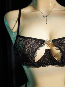 SpicyHot Bộ đồ lót ren gợi cảm 2 món dành cho nữ - màu đen - Xem 7