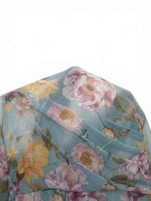 Modelyn Đầm dài tay phồng dáng suông cổ tròn họa tiết hoa vintage dành cho nữ cỡ lớn, chất liệu chiffon, thích hợp dự tiệc, cưới, dạ hội, dạ tiệc. - Màu xanh lam - Xem 8