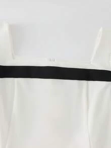 SHEIN Franclia Women's Square Neck Cap Sleeve Contrast Color Elegant Jumpsuit - Black and White - View 4