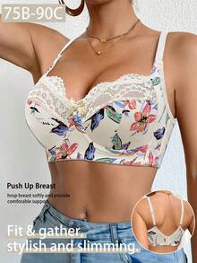 DesireSculpt 1pc Lace Patchwork Wireless Bra For Women - Multicolor - View 5