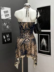 StreetHx Women's Bohemian Style Animal Print V-Neck Halter Dress - Multicolor - View 2