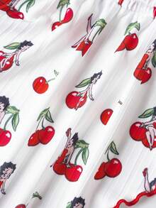Betty Boop x SHEIN Women's Asymmetric Ruffle Hem Halter Neck Top, - White - View 4
