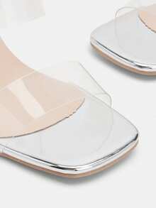 MOSOCT2025 春夏时尚优雅奢华性感简约派对正式商务休闲装露趾高跟凉鞋，9cm 厚水晶鞋跟，透明 TPU 带，透气银色女士高跟鞋 - 無色 - 查看 10