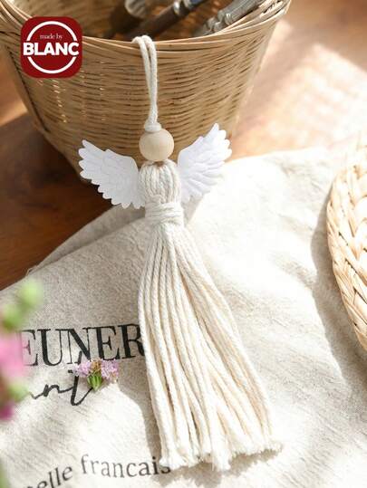 Madebyblanc 手工波西米亚天使饰品，圣诞树装饰吊坠，花篮花瓶旅行包窗帘挂钩书架客厅卧室悬挂装饰品，流苏墙饰和树饰，适用于节日和家居装饰，适合学生、女士、野餐、书店、周末购物、校园活动、派对等场合。